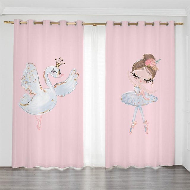 Yiran Furniture Einhorn Vorhänge für Kinder in Rosa, 2er-Set, halbtransparent mit Ösenaufhängung, Breite: 100 cm, Höhe: 130 cm - Bild 1