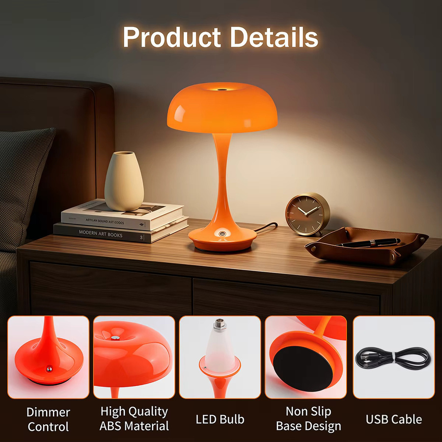 Leclstar Pilzlampe LED-Nachtlicht in Orange und Weiß mit USB-Aufladung, dimmbarer Touch-Steuerung und CCT-Funktion für dein Schlafzimmer - Bild 4