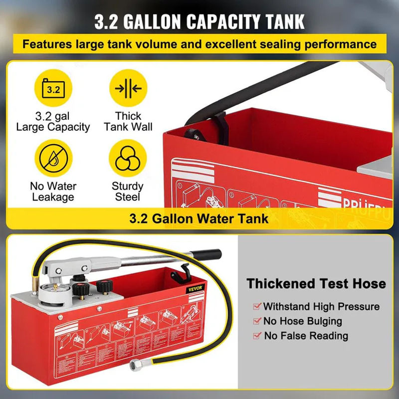 Buying Solutions MB Hydrostatische Druckprüfpumpe in Rot mit 12,1-Liter-Tank für Tests bis 60 bar/860 psi, manuelles hydraulisches Wasserdruckprüfgerät-Kit mit Dreifach-Manometer und R 1/2 Anschluss - Bild 11