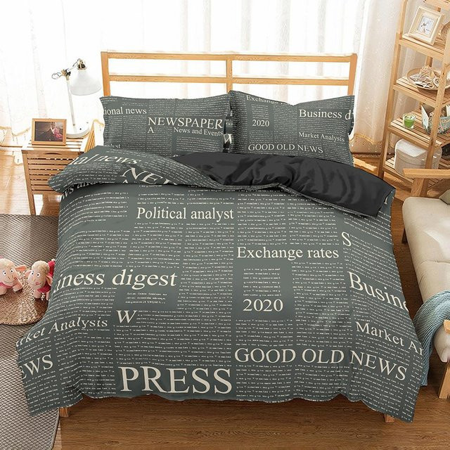 Binchi Fitness Bettwäscheset Vintage Alte Zeitung Design in Braun und Grau, Polyester Bettbezug mit Kissenbezügen, B/H: 240 x 220 cm - Bild 1