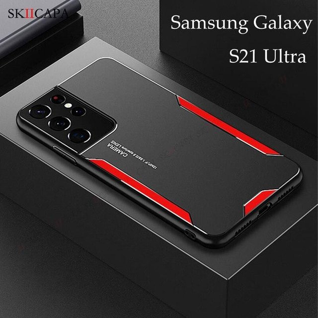 Luxuriöse Samsung Handyhülle aus Aluminium und Silikon in Rot für Galaxy S24 S23 S22 Ultra S21 Plus S20 FE A55 A54 A53 - Bild 1