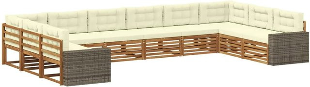 vidaXL Sofagarnitur aus Massivholz Akazie mit 10 Kissen in Beige - Bild 1