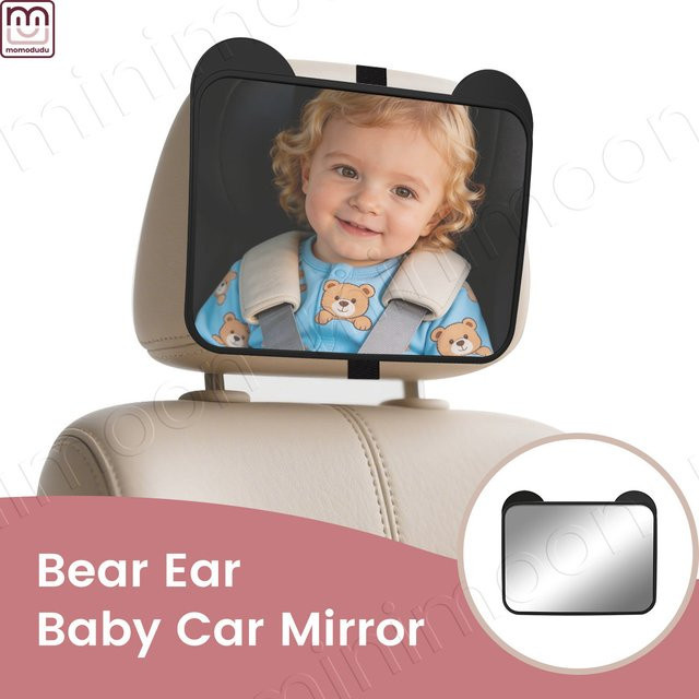 momo&dudu Auto-Rücksitzspiegel mit Bärenohren in Schwarz, verstellbarer Weitwinkel-Sicherheitsmonitor für Babys - Bild 1