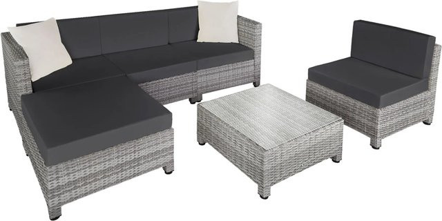 tectake L-Shape Polyrattan Lounge Set mit Aluminiumrahmen und Kissen, wetterfest und UV-beständig, B/T/H: 72 x 64 x 64 cm - Bild 2