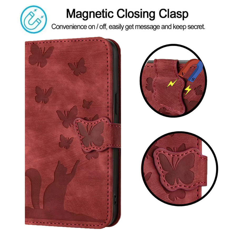 Schmetterling Katze Leder Brieftasche Handyhülle für Samsung Galaxy A56 A55 A54 A35 A36 A06 A17 A15 A34 A24 A14 A13 A23 A33 A53 A25 A05S in Rot - Bild 5