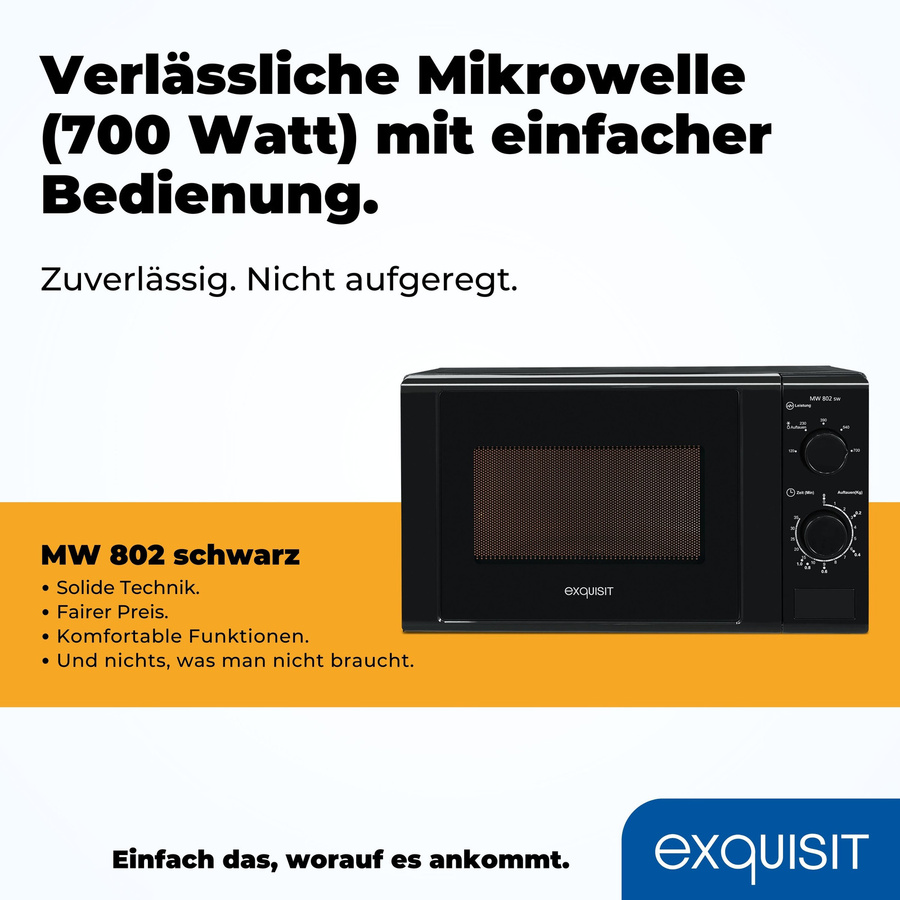 Exquisit MW 802 Solo Mikrowelle in Schwarz mit 700 Watt und Timer - Bild 3