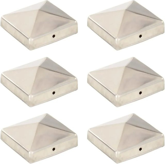 vidaXL Pfostenkappen Pyramide aus Edelstahl in Silber, 6 Stück, B/B: 81 x 81 mm - Bild 1