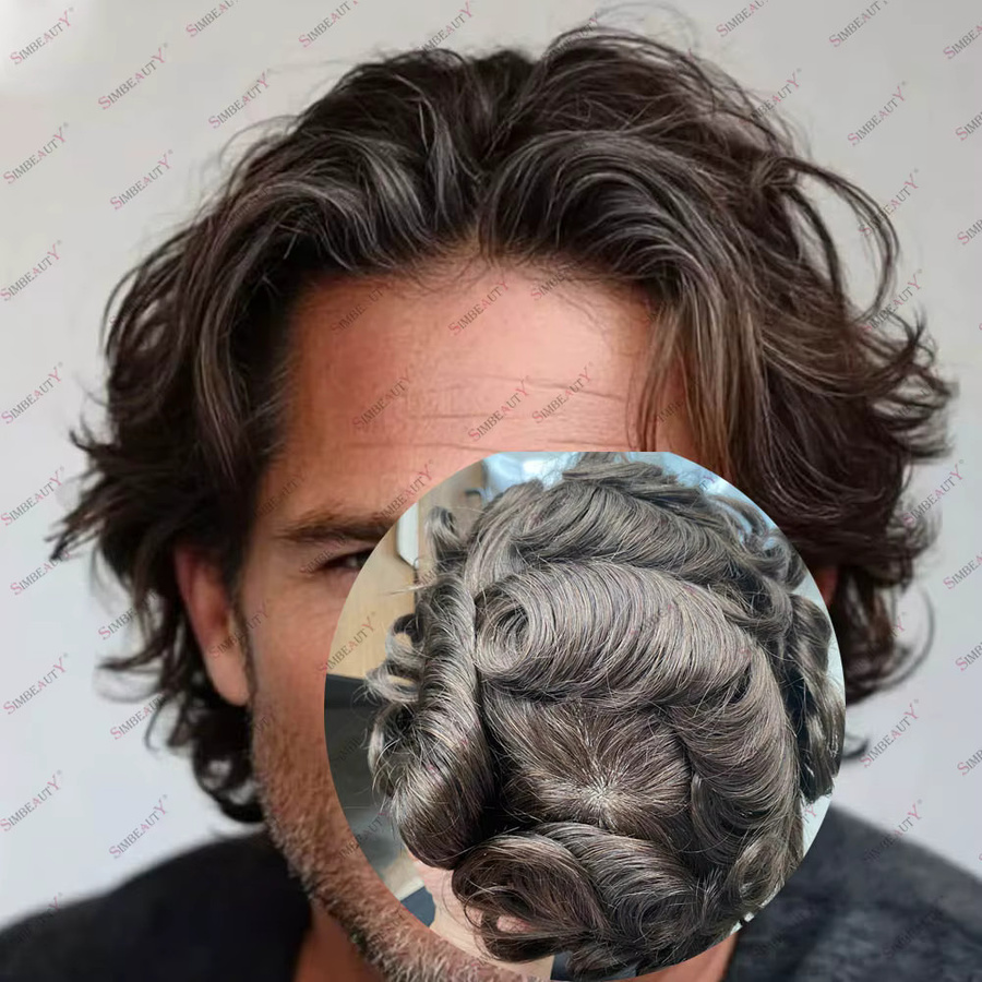 simbeauty Echthaar-Toupet Wellenförmig, Silikon-Vollhautbasis, Herren - Bild 1