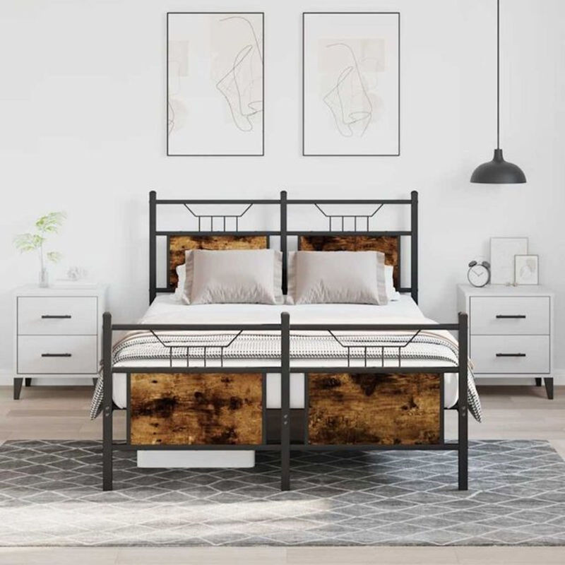 Vidaxl Bettgestell aus Holzwerkstoff und Metall in Räuchereiche Braun B/T/H: 120 x 200 cm - Bild 1