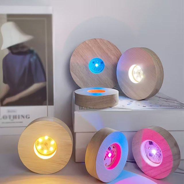 TLEDMP LED-Basislicht-Display-Ständer für Kristall und 3D-Fotoglas, RGB Mehrfarbig, Durchmesser: 8 cm - Bild 1