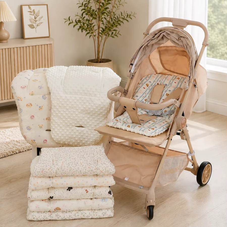 Atmungsaktives Kinderwagen-Sitzkissen aus Baumwolle in Grün - Bild 1