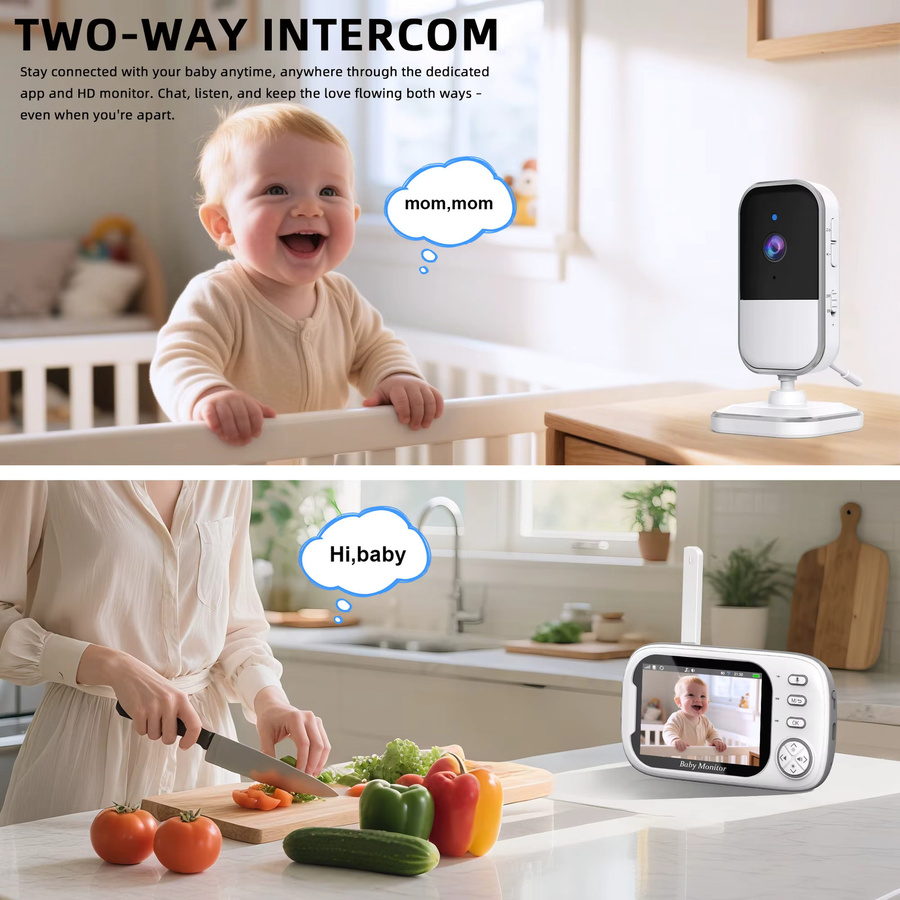 CHAMOUS Babymonitor mit 3,5 Zoll Bildschirm, Videoüberwachung mit Kamera, 2-Wege-Audio-Verbindung und Temperaturüberwachung, Weiß - Bild 5