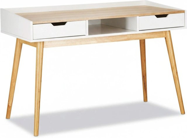 Relaxdays Schreibtisch aus Kiefernholz und MDF in Weiß im skandinavischen Design, B/T/H: 120 x 55 x 76 cm - Bild 1