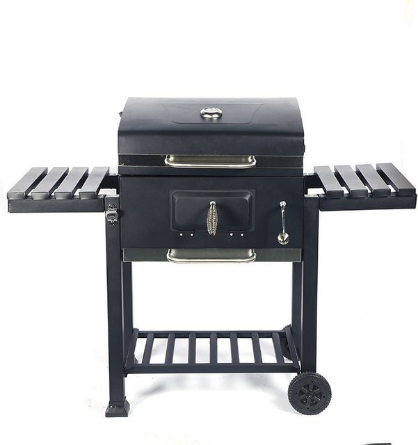 Grillgourmet Grillwagen Dallas XL Holzkohlegrill in Schwarz mit Edelstahl und Emaille, B: 138 cm, T: 61,5-67 cm, H: 106 cm - Bild 1