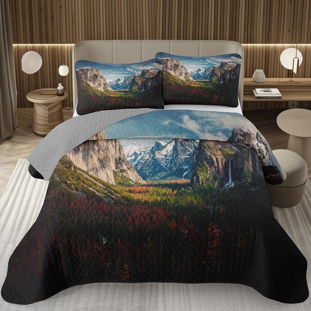 JMG Household Supplies Berg Tagesdecke Set mit Naturlandschaft Motiv, Mehrfarbig, Polyester, B/H: 145 x 210 cm - Bild 1