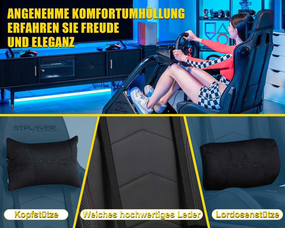 LUCKRACER Simracing-Cockpit Rennsimulator mit Lautsprechern, Lenkrad und Pedalablage in Schwarz oder Weiß - Bild 5