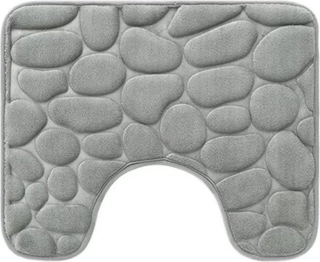 Rutschfeste Badezimmer Bodenmatte aus Korallenfleece mit Stein-Optik in Grau, B/T: 40 x 50 cm - Bild 1