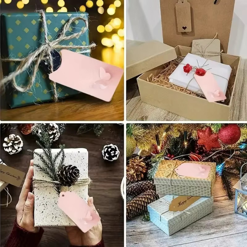 100 Stück Geschenkverpackungsetiketten aus Papier mit Schmetterlingsflügeln und gewelltem Rand in Weiß und Pink - Bild 4