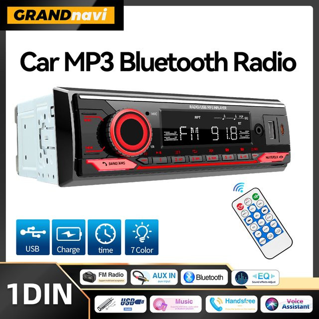 Grandnavi 1-DIN Stereo MP3-Player mit Bluetooth, USB-C, AUX und Sprachassistent in Schwarz - Bild 1