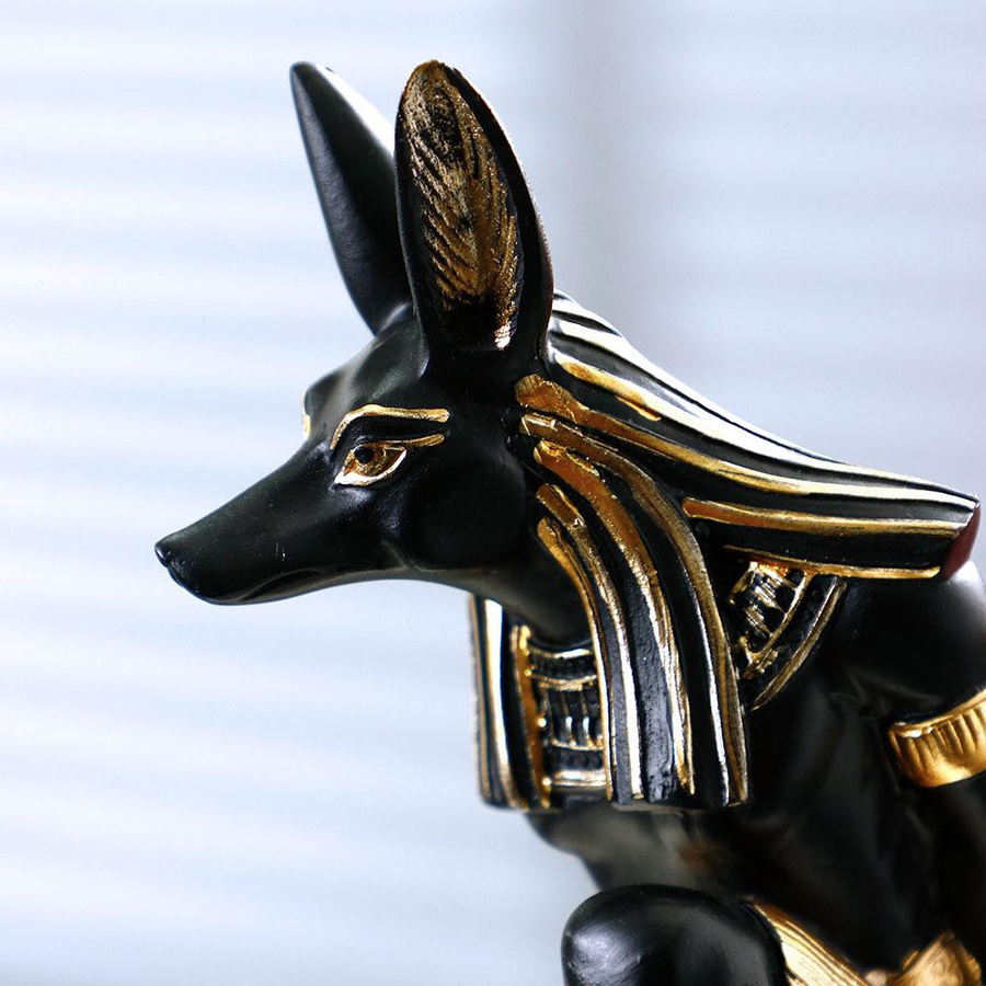 Yiran Furniture Rotwein Ständer Anubis Ägyptisches Ornament aus Harz in Schwarz und Gold - Bild 2
