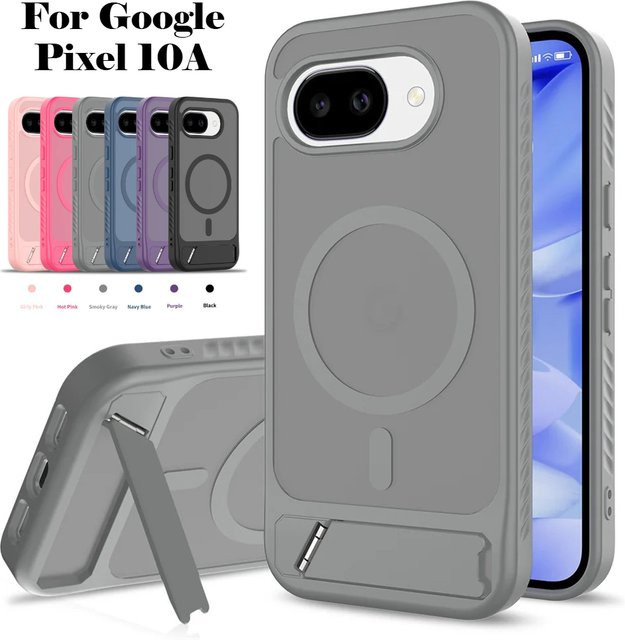 Matte transparente magnetische Schutzhülle mit faltbarer Standfunktion für Google Pixel 10, 10A, 9 Pro XL und 9A, kompatibel mit MagSafe, Farbe: Transparent/Lila - Bild 1