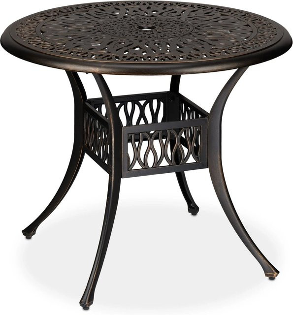 Relaxdays Gartentisch aus Aluminiumguss in Schwarz Bronze mit Schirmloch, rund, B/T/H: 75 x 75 x 60 cm - Bild 1