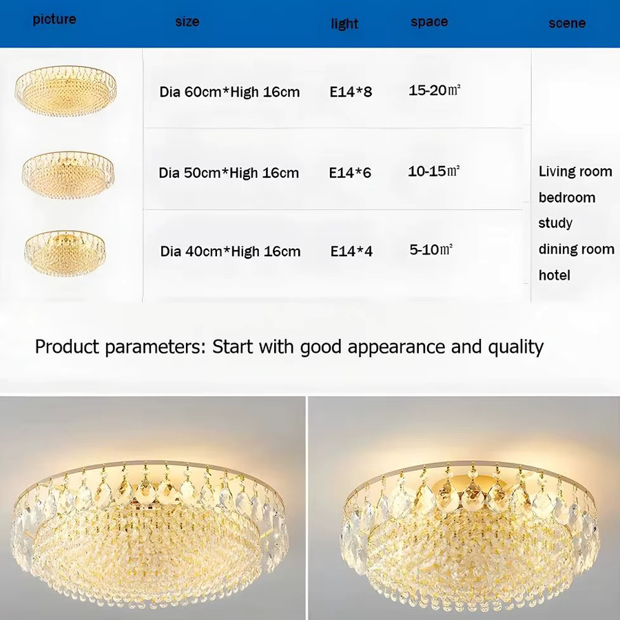 IRALAN LED Kristall Kronleuchter Runde Deckenleuchte in Gold/Messing für Wohnzimmer, Schlafzimmer und Flur - Bild 3