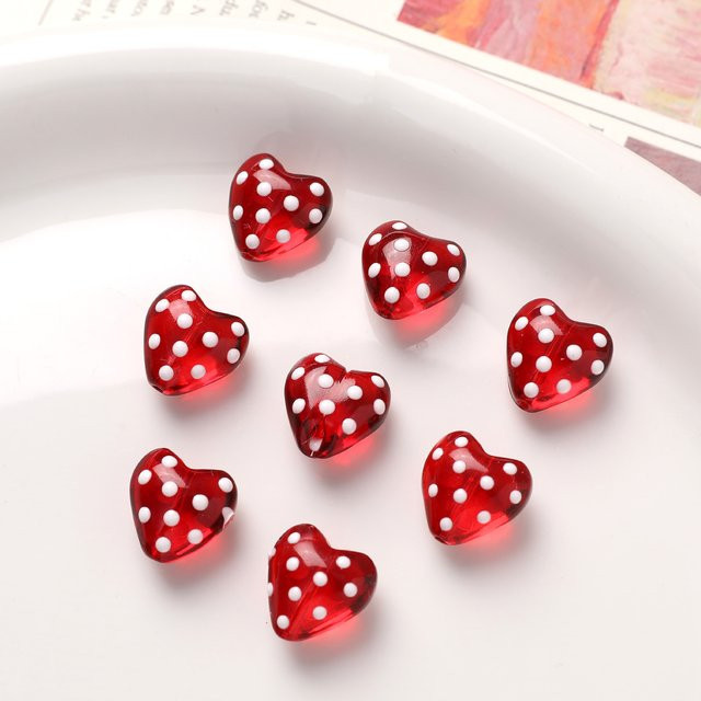 YoZuSmily Charms, 5 Stück, Tropfen Öl rote Herzform Perlen Glas, 14 mm - Bild 1