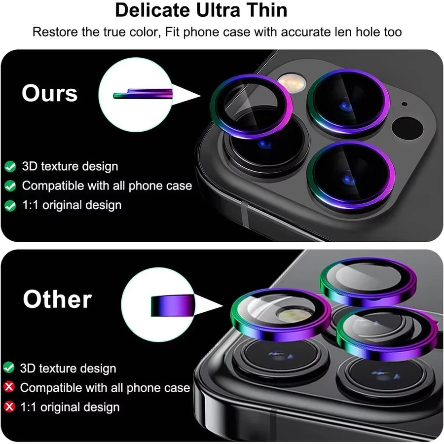 2-3 Stück Kamera Objektiv Schutz für iPhone 14 Pro Max und iPhone 14 Plus aus Glas und Metall in Multicolour - Bild 3