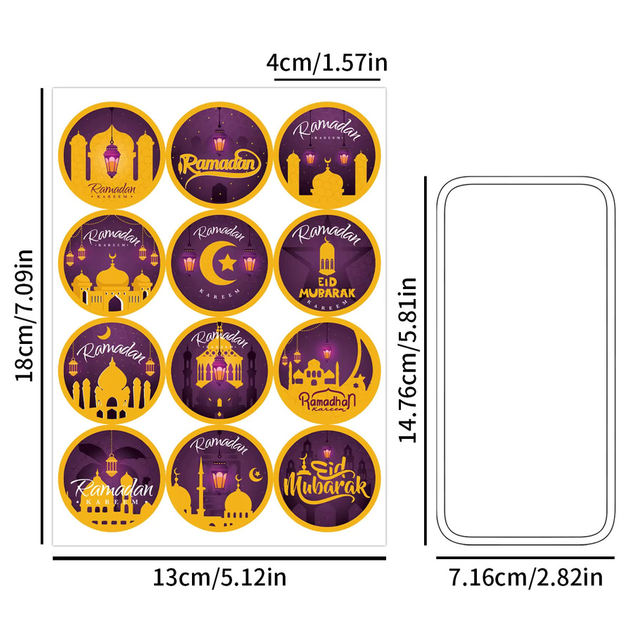 6 Blatt Ramadan-Aufkleber mit islamischen Motiven für Eid Mubarak, dekorative Kunstetiketten in Multicolour für Geschenkverpackungen, Scrapbooking und Planer - Bild 2