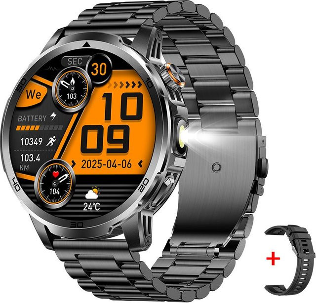 MEVADEN Smartwatch für Herren mit 1,85 Zoll Display, Bluetooth Anruffunktion, Herzfrequenzmesser, Sport Fitness Tracker und LED Taschenlampe, Schwarz - Bild 1