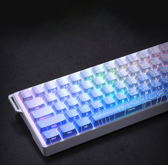 Blue Contour Side Print RGB Tastenkappen Set aus PBT mit Cherry-Profil für mechanische MX-Switches, 134 Tasten, Weiß - Bild 1