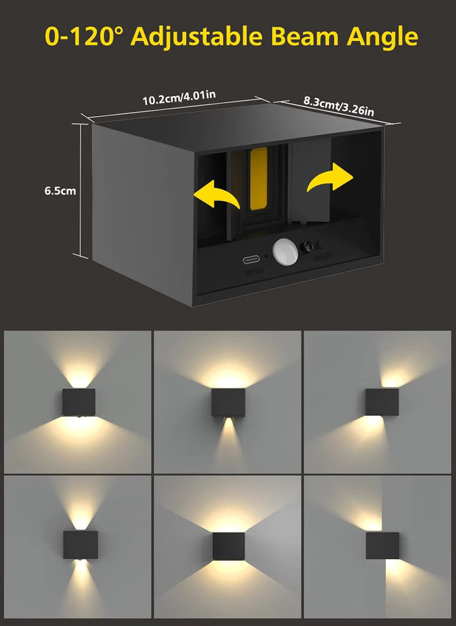 T-SUNRISE LED-Wandleuchte Schwarz mit Fernbedienung, wiederaufladbare Up-and-Down Wandlampe für den Innenbereich, Warmweiß - Bild 3