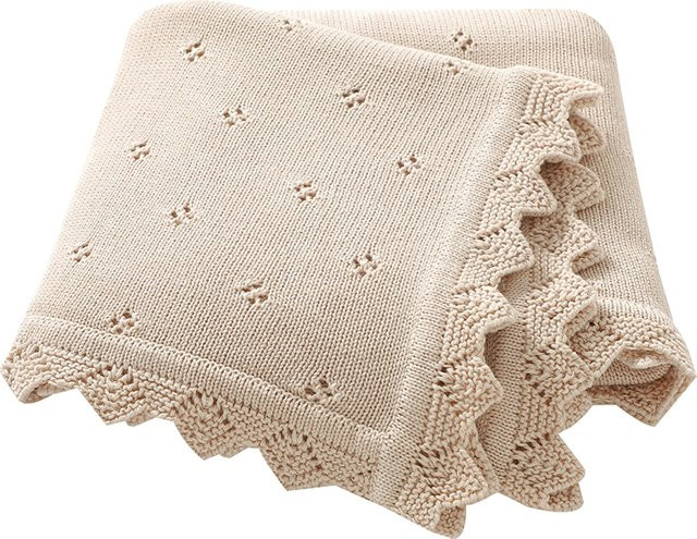 Mimixiong Baby Decke aus ultra-weicher Baumwolle gestrickt, Beige, B: 90 cm, T: 70 cm - Bild 1