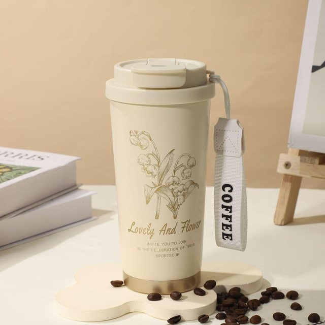 Thermos-Kaffeetasse aus Edelstahl in Boho Berry und White, doppelwandiger Thermobecher mit 500 ml Fassungsvermögen - Bild 1