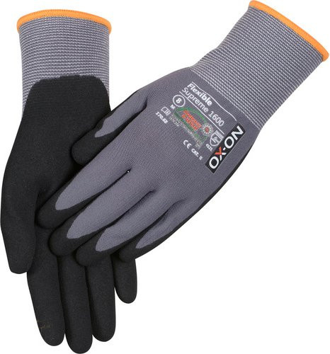 OX-ON Handschuh Flexible Supreme 1600 in Grau/Schwarz mit Nitrilbeschichtung und EN 388 Schutzstandard in Größe M - Bild 1