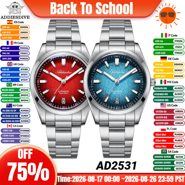 ADDIESDIVE Armbanduhr Automatik, Edelstahl, 39 mm, Herren - Bild 1