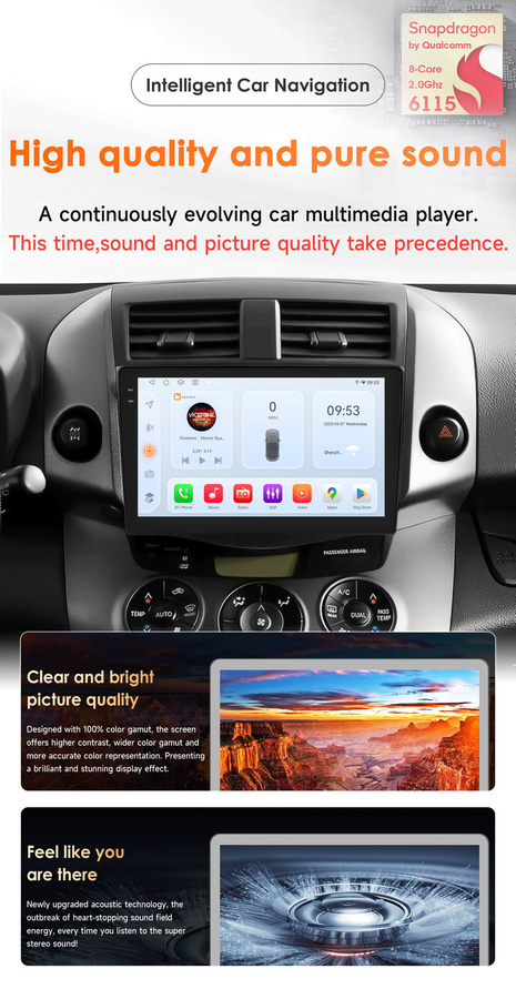 Hizpo Autoradio für Toyota RAV4 2006–2012 mit Android Auto, Apple CarPlay, GPS, WiFi, 4G, Bluetooth und 360 Grad Kamera in Schwarz - Bild 2