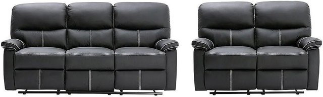Vente-unique Couchgarnitur Canby 3+2 Sitzer aus Kunstleder in Schwarz B: 183 cm, B: 133 cm - Bild 1