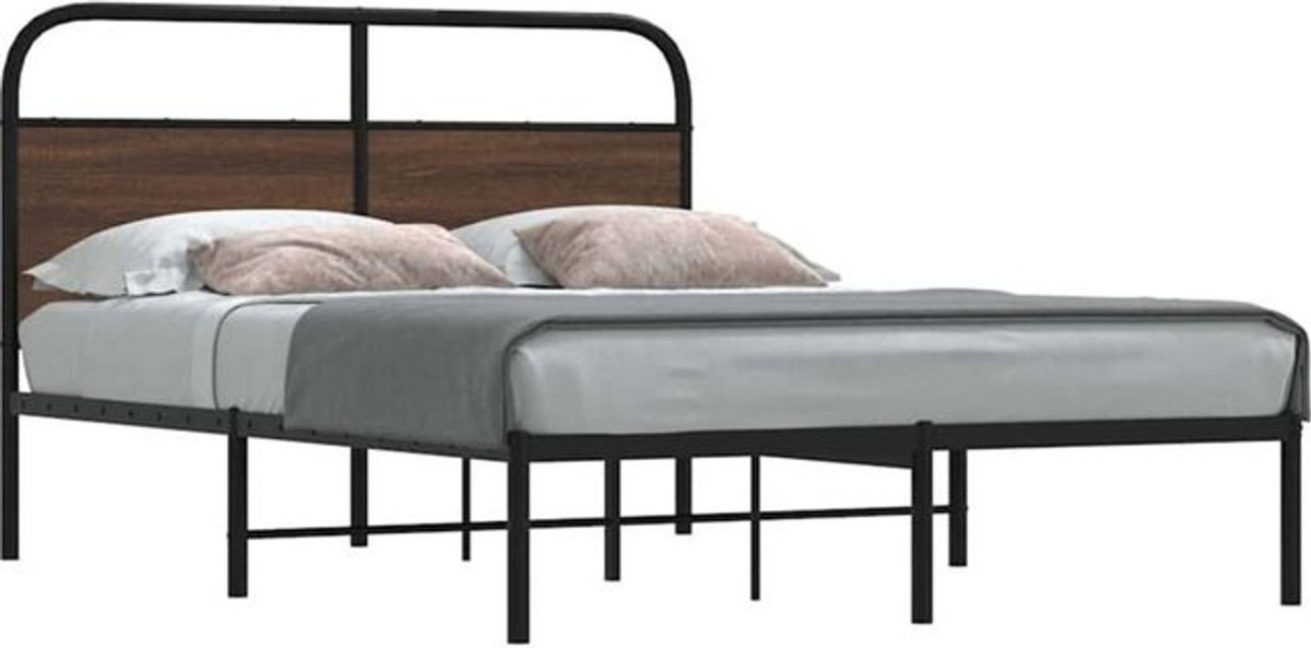 Bettgestell aus Holz und Metall im Industrial Design von vidaxl, Braun, B/T: 120 x 200 cm - Bild 1