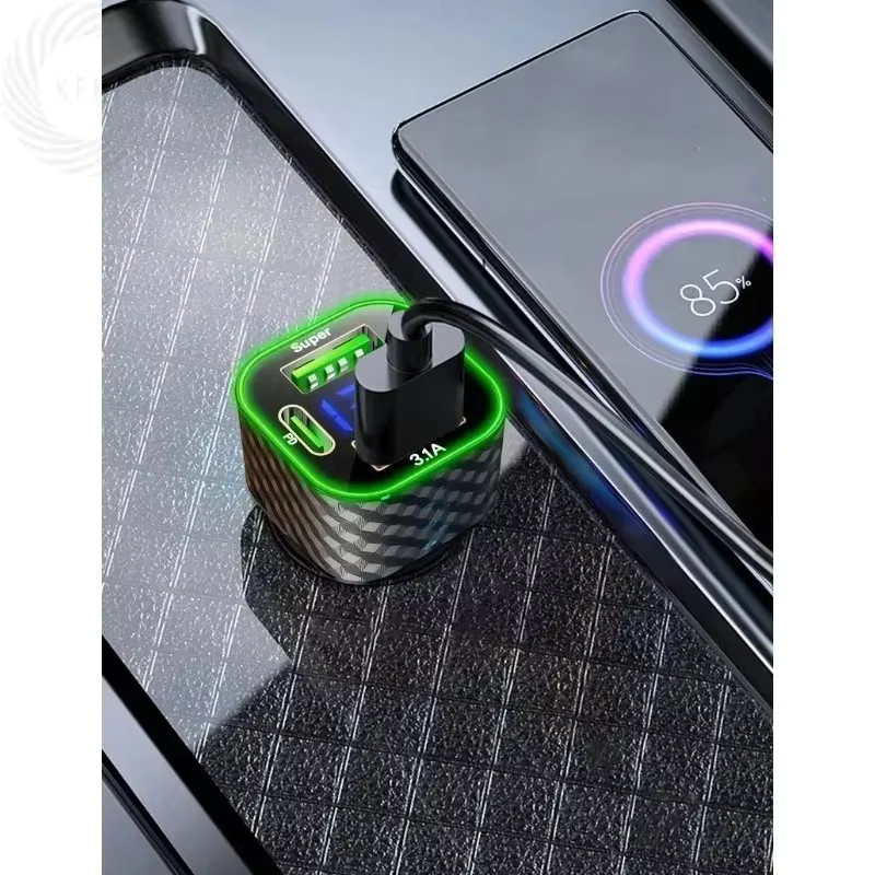 4 in 1 Autoladegerät für Honor mit Spannungsanzeige und Dual PD Schnellladeadapter, USB und Typ-C, Schwarz - Bild 3