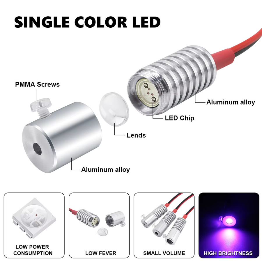 LED Glasfaser Lichtquelle DC12V 1,5 W Mini LED Emitter Birne in Silber für Auto und Haus Dekoration - Bild 2