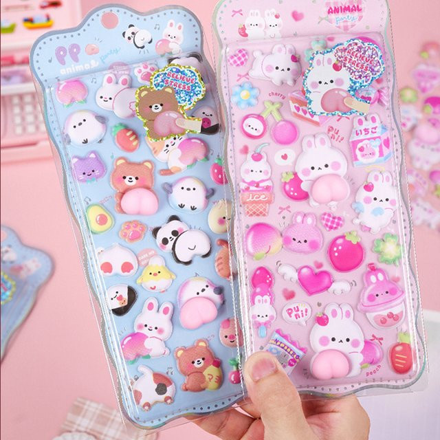 Kawaii 3D Hase Pfirsich Aufkleber in Pink und Multicolour für DIY Dekoration von Mobiltelefonen und Büchern - Bild 1