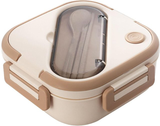 TOMTOP JMS Bento Box aus Kunststoff, isolierte und auslaufsichere Lunchbox mit Fächern und Besteck, mikrowellengeeignet, Farbe: Beige - Bild 1