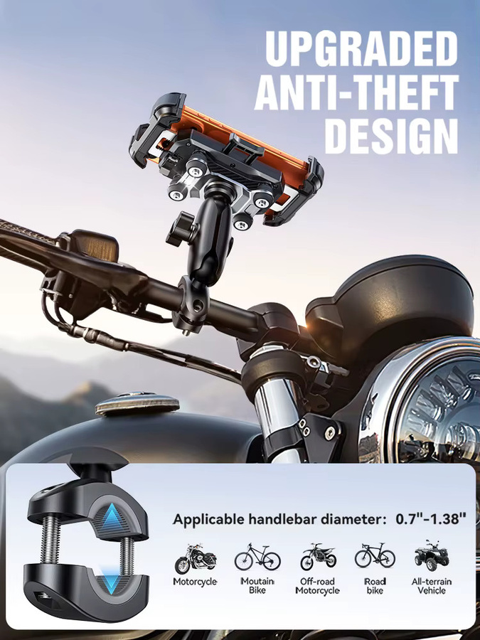 Joyroom Motorrad-Handyhalterung in Schwarz mit Vibrationsdämpfung für Lenker, passend für Handys von 4,7 bis 7 Zoll - Bild 5