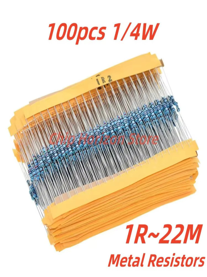 100 Stück Metallwiderstände 1/4W mit 1% Toleranz in verschiedenen Ohm-Werten, Multicolor - Bild 1