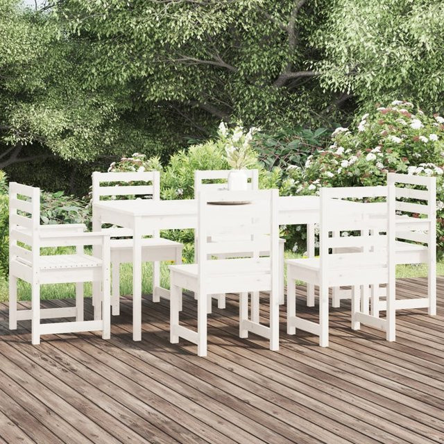 vidaXL 7-teilige Garten-Essgruppe aus massivem Kiefernholz in Weiß - Bild 2