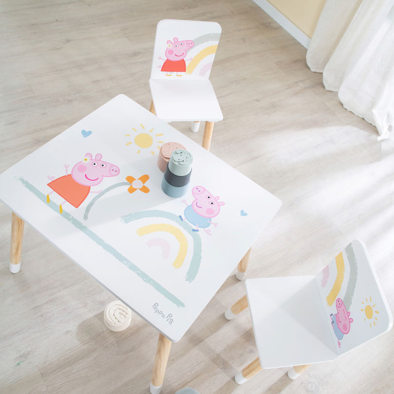Roba Kindersitzgruppe Peppa Pig aus Massivholz mit Tisch und zwei Stühlen, weiß/mehrfarbig - Bild 3