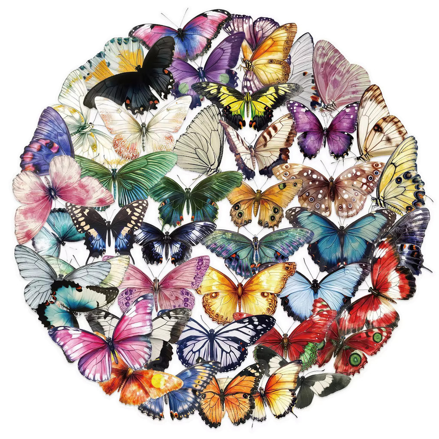 50 Stück transparente Schmetterlings-Aufkleber von AnimeWorlds Store, wasserfeste PET-Dekoraufkleber in Multicolour für Scrapbook, Gitarre und Notebook - Bild 2