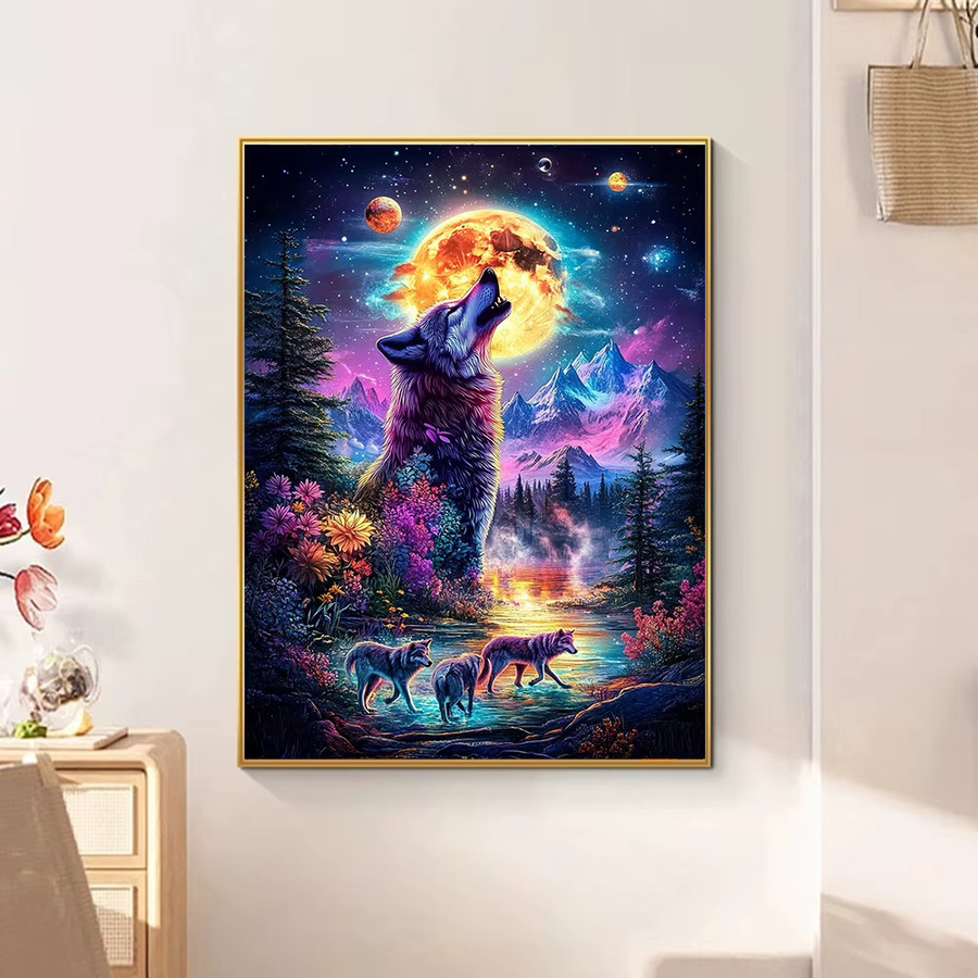 Huacan Diamant-Malerei Wolf als Rundes Stickerei-Set in Mehrfarbig zur Wanddekoration - Bild 2